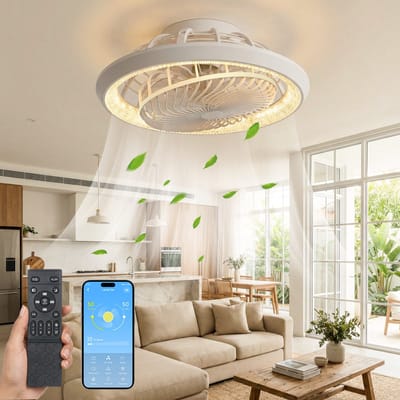 MUPOO Moderne plafondventilator met lamp 49 cm - stille LED plafondventilator met verlichting -app & afstandsbediening - dimbaar - 6 snelheden - 360° luchtcirculatie - slaapkamer woonkamer -