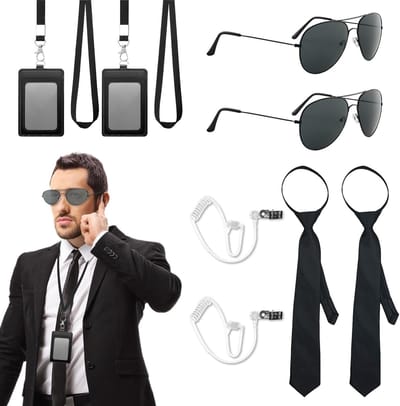 10-delige Agent Accessoire Set voor Cosplay, inclusief Zonnebril, Stropdas, Kaarthouder en Oordopjes voor Filmfeesten en Verkleedpartijen