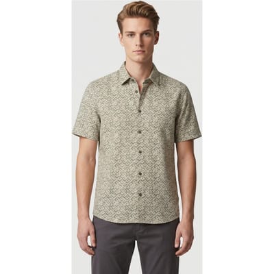 No Excess Shirt Short Sleeve Slub Allover Printed Green Maat: L | Casual Overhemden Outlet | Heren | Beige