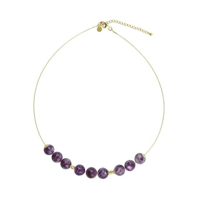 Cavill - Lepidoliet Halsketting 9ct 925 Sterling Zilver Verguld - Verstelbaar 42-48 cm - Minimalistisch Handgemaakt Design