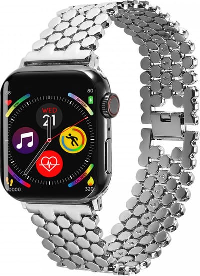 Honingraat Roestvrij Stalen Bandje Geschikt voor Apple Watch 1 / 2 / 3 / 4 / 5 / 6 / 7 / 8 / 9 / 10 / SE - 42MM / 41MM / 40MM / 38MM - Metalen RVS Band - Zilver