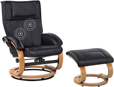 MAJESTIC - Massagefauteuil met hocker - Zwart - Kunstleer