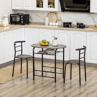 MIVRAY Bistroset 80 x 53 cm - Tafel Met 2 Stoelen En Onderplank - Voor Keuken En Klein Appartement - Metaal Zwart