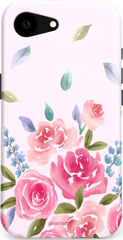 Casetastic hoesje geschikt voor Apple iPhone 16e / Apple iPhone 17e - MagSafe - Dubbellaagse bescherming - Aquarel Bloesem - Fashion Case - Lichtroze Lila Saliegroen