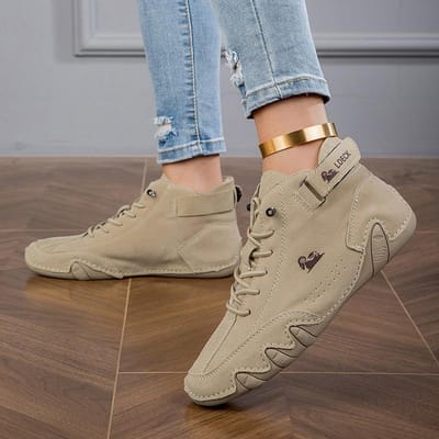 Dameslaarzen Vetersluiting Plat met Basis Enkellaarsjes Mode Korte Laarzen Waterdichte Dames Wandelschoenen Luxe Schoenen 36 gray