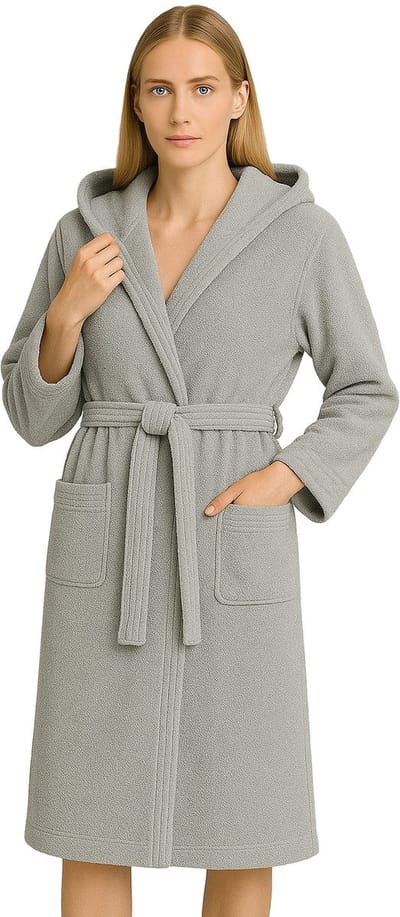 Barbons Badjas Dames - Katoen met Capuchon - Oekotex - Lichtgrijs - M