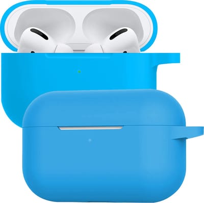 Case - Geschikt voor Apple Airpods Pro - Siliconen Hoes met Clip - Silicone Hoesje Cover - Lichtblauw