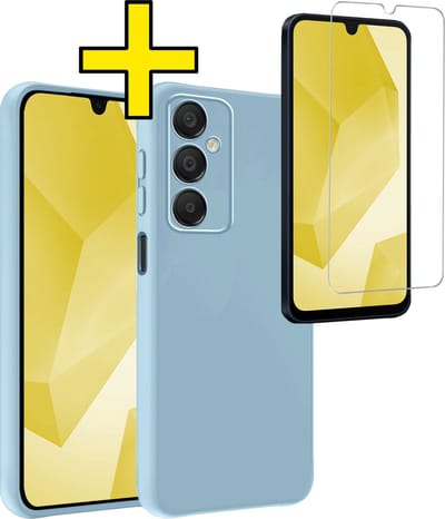 Hoesje - Met Screenprotector - Geschikt voor Samsung Galaxy A16 - Sterk & Shockproof - Back Cover - Siliconen Case - Telefoon Hoes - Telefoonhoesjes - Lichtblauw