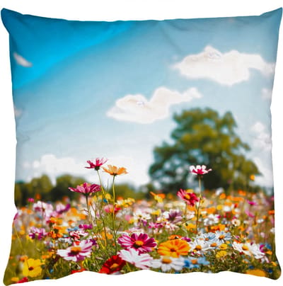Sierkussens - Kussentjes Woonkamer - 50x50 cm - Bloemenweide - Blauw - Lucht - Kleuren