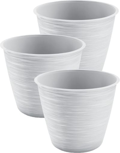 Prosperplast Plantenpot/bloempot Paintstripe - 3x stuks - kunststof - wit - 15 x 12 cm - stijlvol