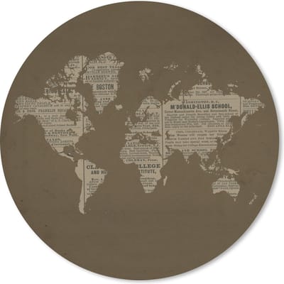 Muismat rond 20x20 cm - Mousepad Wereldkaart - Krant - Bruin - Ronde muismatten