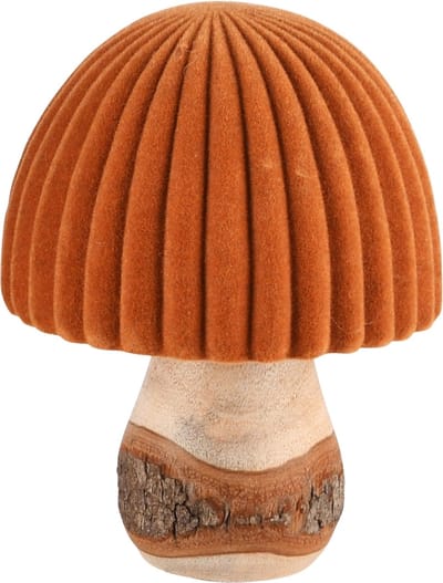 Dekoratief | Paddenstoel 'Flocked', bruin, hout/stof, 9x9x12cm | A245330