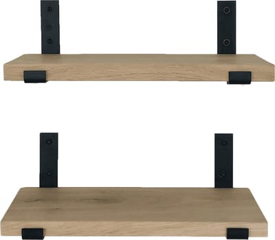 GoudmetHout® Wandplank Set Industrieel - 50 x 20 cm Muurplank - Eiken Hout - Decoratie Wandrek & Boekenrek - Set van 2 Hangplanken Keuken - Wall Shelf + 2 Plankdragers van Ruw Staal