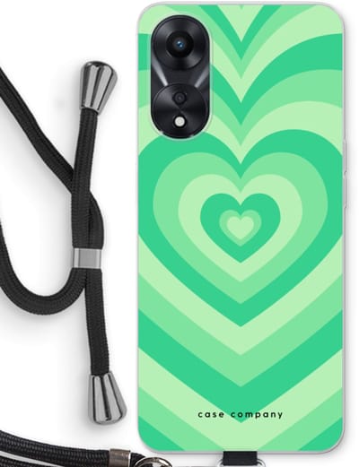 Case Company® - Hoesje met koord geschikt voor Oppo A78 5G hoesje met Koord - Hart Groen - Telefoonhoesje met Zwart Koord - Bescherming aan alle Kanten en Over de Schermrand
