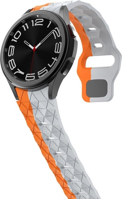 Siliconen bandje - geschikt voor Samsung Galaxy Watch 4 / Watch 4 Classic / Watch 5 / Watch 5 Pro / Watch 6 / Watch 6 Classic / Watch 7 / Watch FE - grijs-oranje