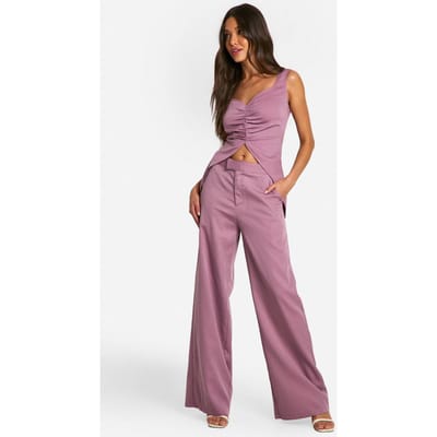 boohoo Dames Midrise Broek met Wijde Pijpen | Mauve | Maat: 6