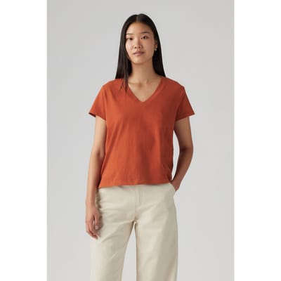 Levi's Boxy Vneck Tee Picante Slub Maat: S | Tops Outlet | Dames | Oranje