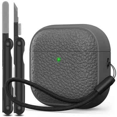 Grijs hoesje voor oordopjes unisex met textuur en draagkoord geschikt voor AirPods Pro 2 inclusief reinigingsset en TPU beschermhoes