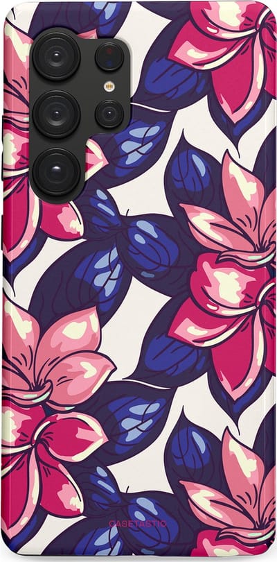 Casetastic hoesje geschikt voor Samsung Galaxy S25 Ultra - Dubbellaagse bescherming - Tropen paradijs - Fashion Case - Donkerblauw Roze Koraal Lila