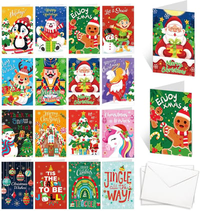 Dailygoods- Kerstkaarten Set 32 Stuks - Mini Kerstkaarten - Wenskaarten met Envelop - Veelkleurig - 16 Ontwerpen - 8 x 11 cm