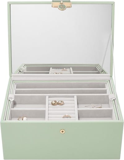 Sieradenkist - Luxe Opberger - Juwelendoos Organizer - Sieraden Georganiseerd - Stapelbare Lades - Medium Formaat - Groen