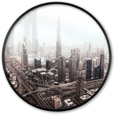 Poster in lijst Rond - Fotolijst 60x60 cm - Posters - Stad - Architectuur - Gebouwen - Zwart wit - Ronde posterlijst zwart - Decoratie - Wanddecoratie woonkamer - Muurdecoratie slaapkamer