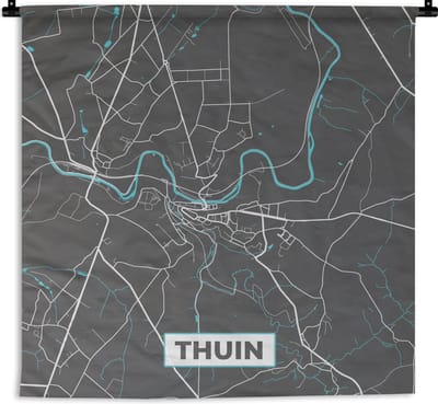 Wandkleed - Wanddoek - Plattegrond – Thuin – Blauw – Stadskaart - Kaart - België - 180x180 cm - Wandtapijt