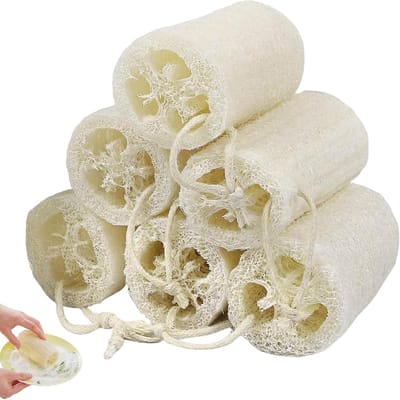 Natuurlijke luffa-sponzen set van 6 voor douche en keuken, ideale scrubber voor huid en servies