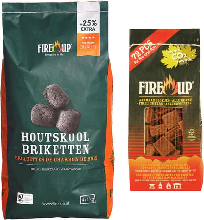 BBQ starterspakket - houtskool briketten 5 kilo - barbecue aanmaakblokjes 72x