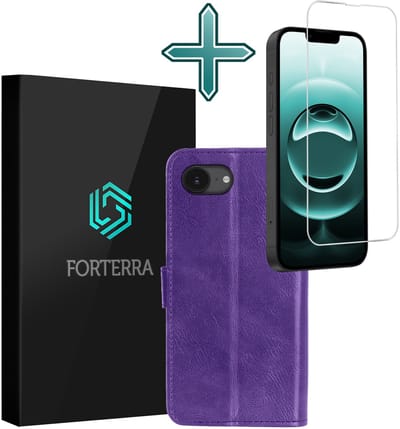 Hoesje Met Screenprotector - Geschikt voor Apple iPhone 16e - Luxe Pasjeshouder - Flipcase - Bookcase Portemonee - Flip Case - Kunstleer Book Case - Book Cover - Walletcase - Portemonneehoes - Paars