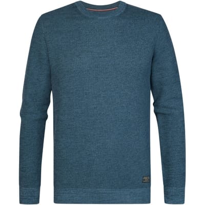 Petrol Industries - Heren Katoenen trui met structuur ironstone - Blauw - Maat L