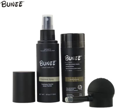 Bunee Hair Volume Fiber Tool Kit - Fiber Hold Spray 120ml en Hair Fiber 27.5 gram Met Spray Applicator (Dark Blonde)