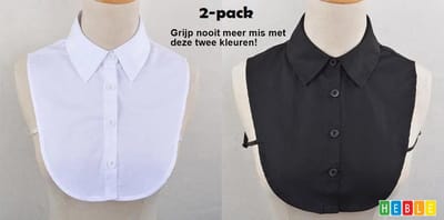 *** 2 stuks Betty`s Blousekraag Dames Zwart en Wit - Losse Kraag - Mode Design - van Heble® ***