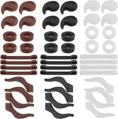 24 Pairs Silicone Glasses Holders - Non-Slip Protectors - Glass Temple Holders - Ear Grip Hooks - 4 Designs - Zwart - Wit - Bruin