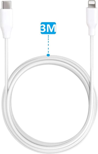 Snellaadkabel geschikt voor iPhone 14 / 13 / 12 / 11 / X / Pro / Max / Plus / Mini - Extra Lange Oplaadkabel 3 Meter Wit - USB-C naar Lightning Kabel - 20W Snelladen & 480 Mbps Datakabel - Lange Levensduur - USB C Oplaadkabels