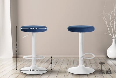 CLP Ponte Barkruk - Rond - Verstelbaar - Voetsteun - Velvet - Fluweel - wit/blauw