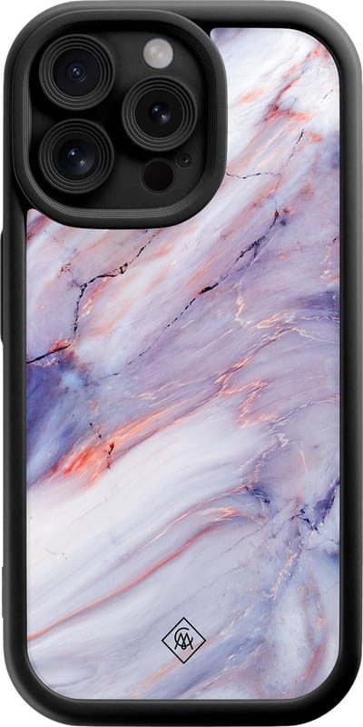 Casimoda® hoesje - Geschikt voor iPhone 15 Pro Max - Marmer Paars - Effen telefoonhoesje met lensbescherming - Siliconen/TPU - Backcover - Paars