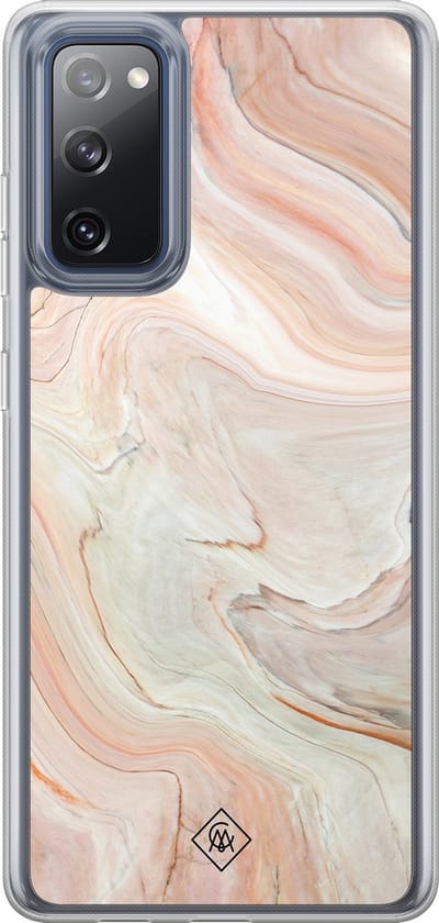 Casimoda® hoesje - Geschikt voor Samsung Galaxy S20 FE - Marmer Waves - 2-in-1 case - Schokbestendig - Water - Verhoogde randen - Bruin/beige, Transparant