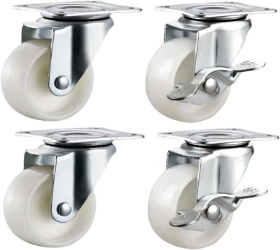 Set van 4 Nylon Zwenkwielen met Remmen - 50 mm Diameter