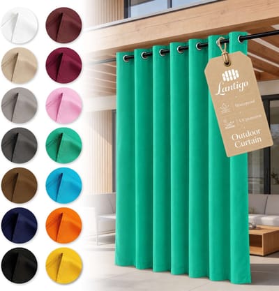 Lantigo Buitengordijn Groen 155x180 cm waterdicht | Tuingordijn privacy pergola overkapping ringen embrasse