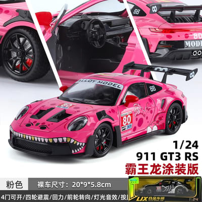1:24 Porsche 911 Gt3 Rs Tyrannosaurus Rex Geschilderd Gemodificeerd Race Legering Metaal Diecast Modelauto Verzamelingen Hobby Display Cadeaus