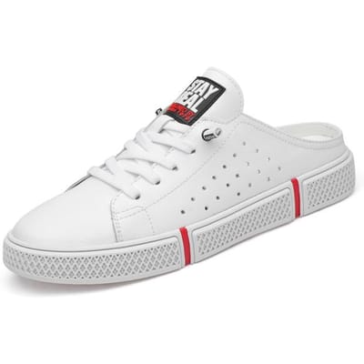 Heren Schoenen Casual Slippers Ademend Mode Sneakers Heren Echt Leer Half Muil Hoge Kwaliteit Strand Zomer Schoenen Zachte Flats 38 white
