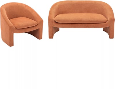 Vente-unique Tweezitsbank en fauteuil van terracottakleurige stof OSSANA