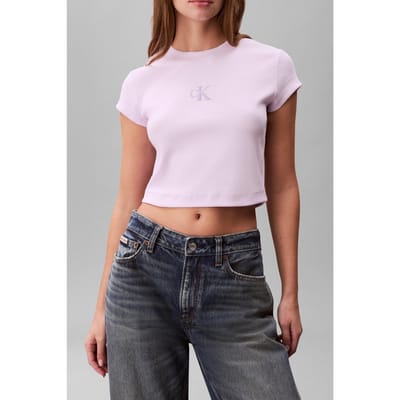 Calvin Klein Monologo Baby Rib Tee Island Lilac Maat: M | Tops Outlet | Dames | Paars