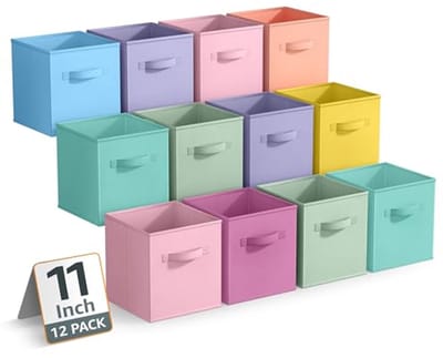 Opbergbakken Set - Opbergmanden Kubussen - Huis Organiseren - Opvouwbaar met Handvat - 12 Stuks 28 cm - Pastel Kleuren
