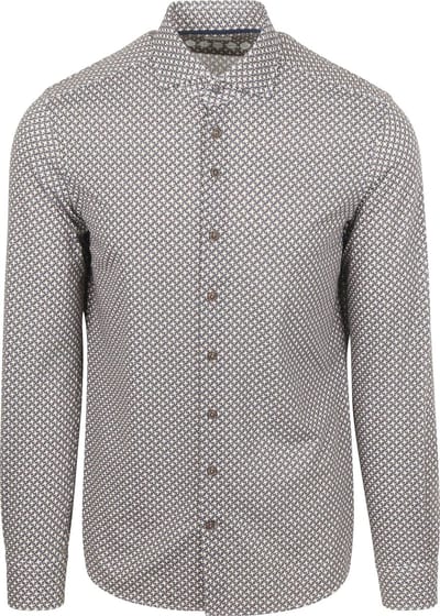 R2 Overhemd Retro Print Bruin Blauw - Maat 38 - Heren - Overhemden Formeel