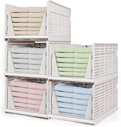 Set van 5 Extra Grote Stapelbare Opbergdozen, Vouwbare Organizer voor Kleding, Ideaal voor Keuken, Badkamer en Kasten