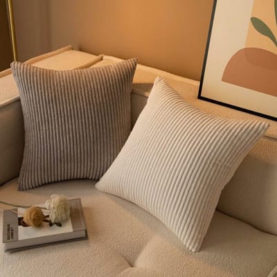 Famanu – Corduroy ribfluweel kussenhoezen (40x40 cm) – decoratieve sierkussenhoezen – zacht geribbeld – beige
