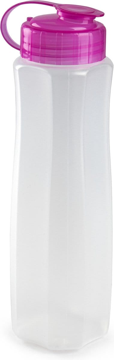 Plasticforte waterfles - 1000 ml - transparant met dop roze - drinkfles - sport - fitness - bidon