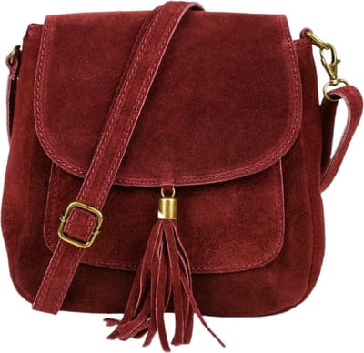 Bordeaux Suède Schoudertas Tassle - Suède - Italiaans Leder - Boho Schoudertassen - Bordeaux